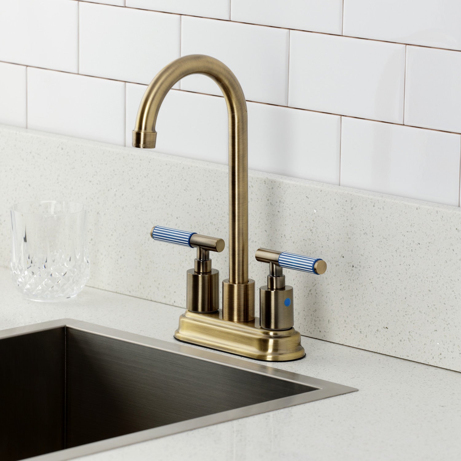 Kingston Sona KB8493KPS - Verona Double-Handle 4-Inch Centerset Bar Faucet, Antique Brass — thumbnail 2